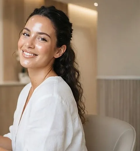Mujer sonriente con piel luminosa